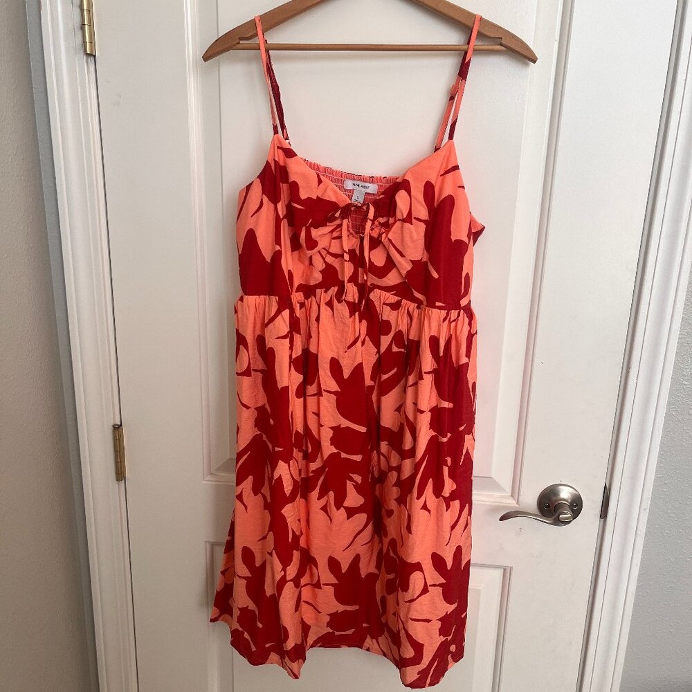 Nine West Mini Dress Womens Large Pink Red Floral Coast Sun Boho Garden Feminine